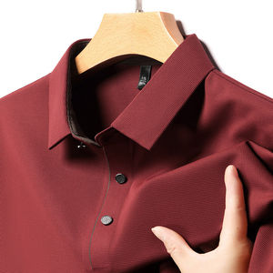 Polo sin costuras de seda helada para hombres de mediana edad, ideal para verano, estilo casual de negocios, transpirable y agradable para la piel, con solapa. - Product Image 6