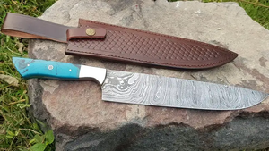 Couteau de chef professionnel en acier Damas avec manche en résine, forgé à la main, ambidextre, compatible lave-vaisselle, design moderne - LEGACY BLADES - Product Image 6