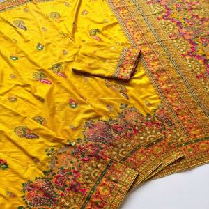 VASTRA COTTAGE Sari de Seda Pura Rajwadi Pashmina con Pallu de Hilo Cachemir, Borde Pesado y Borlas, con Pieza de Blusa - Product Image 2