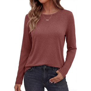 2026 Trending <b>Women's</b> <b>Orange</b> Long Sleeve O-Neck Knitted Cotton <b>Top</b> Casual Solid Color Autumn Wear - Product Image 5