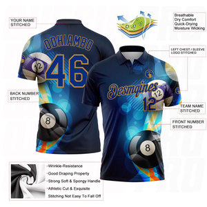 Camiseta Deportiva Personalizada con Logotipo OEM, Camiseta Polo Ajustada para Jugador de Golf, Paquete de Camisetas de Golf Uniformes, Azul Marino, Dorado Antiguo, Billar - Product Image 6