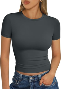 T-shirt court pour femme, manches courtes, couleur unie, col rond, coupe ajustée, haut décontracté, tissu jersey 100% coton, par SHAHI IMPEX - Product Image 2