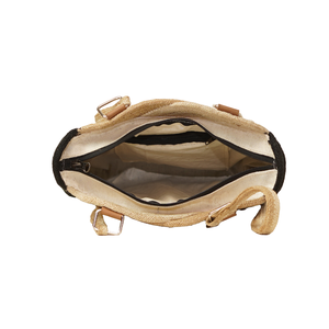 Sac à bandoulière fantaisie en jute tressé fait main pour femme, motif vague diagonale, fermeture éclair, vente en gros - Product Image 6