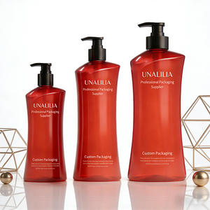 Botella de Plástico PET Transparente Roja Personalizada de 280 ml, 500 ml, 740 ml con Bomba Dosificadora para Envasado de Champú y Acondicionador al por Mayor - Product Image 1