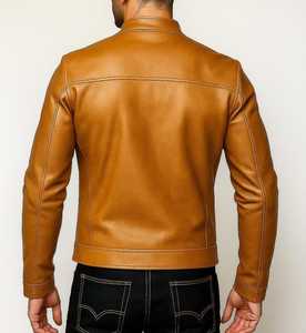 Chaqueta de Motociclista Vintage para Hombre, de Cuero PU Color Bronceado, Impermeable, con Cuello Alto y Cierre de Cremallera - Product Image 2