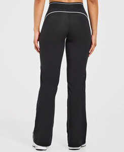 Leggings Ligeros para Mujer, Cintura Alta, Largos, Negros, de Spandex y Nailon, Tejido de Punto, Corte Holgado, con Rayas Laterales Blancas, para Todas las Temporadas - Product Image 2