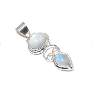 Collier en argent sterling 925 fait main avec double pierre de lune arc-en-ciel naturelle, chaînes de luxe unisexes en gros - Product Image 2