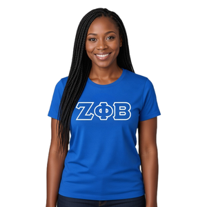 เสื้อยืด Zeta Phi Beta ทรงพอดีตัวสำหรับผู้หญิง สีน้ำเงินรอยัล ตัวอักษรกรีกเย็บขอบสีขาว คอกลม แขนสั้น ผ้าฝ้ายนุ่ม เสื้อทีมชมรม - Product Image 1