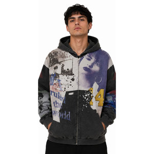 Sweat à capuche zippé oversize pour homme, style streetwear, imprimé, tricoté, mode automne, coupe classique, avec logo frontal - Product Image 4