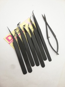 Pince à épiler pour extensions de cils All Black Diamond Grip, logo personnalisé, miroirs pour cils en forme de lune, en acier inoxydable, pour isolation et volume - Product Image 3