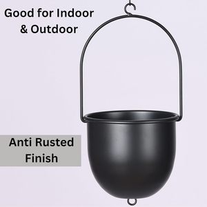 Ensemble de 2 suspentes à plantes ovales noires en métal avec pots de fleurs de 6 pouces, supports modernes pour plantes murales et de plafond - Product Image 4
