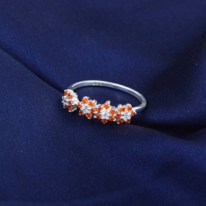 <b>925</b> Sterling <b>Silver</b> Flower <b>Ring</b> With Orange Zirconia & Round Brilliant Cut Diamond Prong Setting Romantic Women's Gemstone <b>Ring</b> - Product Image 3