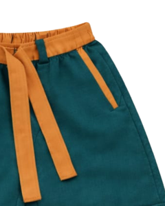 Ensemble débardeur sans manches et short vert sarcelle pour homme, tenue décontractée d'été en coton avec bordure orange et cordon de serrage, ensemble deux pièces coupe élégante - Product Image 6