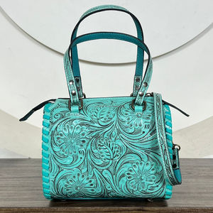 Hot Selling Zipper Closer Hand <b>Tooled</b> Cowhide <b>Leather</b> Small Duffle Bag Fashionable Large Capacity Genuine <b>Leather</b> Speedy Duffles - Product Image 5