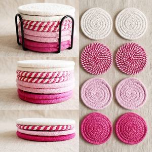 Posavasos Hechos a Mano de Poliéster y Algodón, Estilo Moderno, Color Rosa, Antideslizantes, 10 cm de Diámetro, 12 mm de Grosor, Artesanía para Decoración de Mesa - Product Image 5