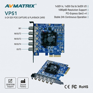 Tarjeta de Captura y Reproducción PCIE AVMATRIX VP51 de 5 <span class=keywords><strong>Canales</strong></span> 3G-SDI, 1080p60, Baja Latencia, para Transmisión en Vivo, VMix, OBS, Estudio de Radiodifusión - Product Image 1