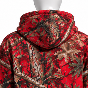Red Nature Print Full <b>Zip</b> <b>Hoodie</b> Mens Outdoor Hooded Sweatshirt with Drawstring Kangaroo <b>Pockets</b> Casual Winter Streetwear Top - Product Image 4
