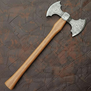 Damascus Steel Double Head <b>Axe</b> Custom Crafted Pattern Steel Tool For Outdoor Work And <b>Camping</b> Double Head <b>Axe</b> - Product Image 3