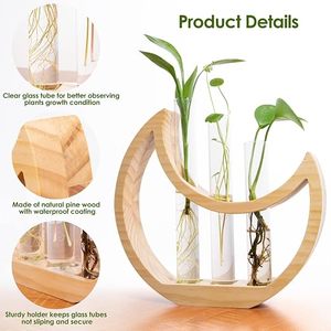 Estación de Propagación de Plantas de Madera Hecha a Mano con Tubos de Ensayo de Vidrio, Florero Hidropónico Botánico Moderno para Decoración del Hogar y Oficina - Product Image 6