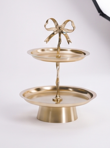 Multi Functional 2 Layer Gold Metal <b>Cake</b> <b>Stand</b> Round Bow Serving Tray <b>Afternoon</b> <b>Tea</b> Pastry Display <b>Stand</b> - Product Image 4