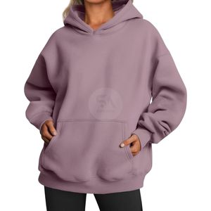 Pull à capuche ample pour femme, style streetwear, couleur mauve, manches longues, design personnalisé, en molleton de coton épais pour l'hiver, vente en gros - Product Image 1