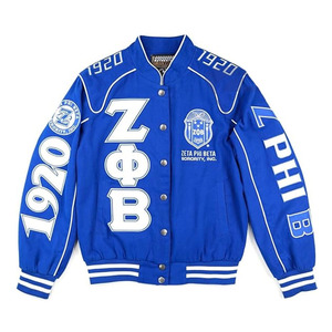 เสื้อแจ็คเก็ตบอมเบอร์สีน้ำเงิน Zeta Phi Beta Sorority ปักลายตัวอักษรกรีกแบบปะติดปะต่อ สไตล์วิทยาลัย เสื้อผ้าสตรีทแวร์สำหรับทุกเพศ - Product Image 4