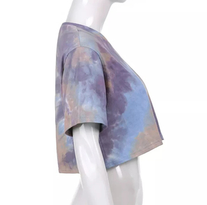 <b>Top</b> Selling Cropped <b>Tie</b> <b>Dye</b> T-Shirt Crew Neck Short Sleeve Casual Jersey Crop <b>Top</b> Spring Summer Fashion - Product Image 3