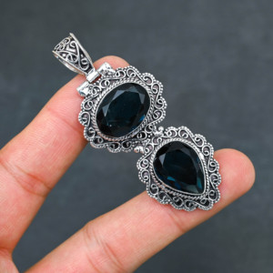 Top Quality Sparkling LAB-CREATED London Blue Topaz <b>Solid</b> 925 Sterling <b>Silver</b> Plated Designer 2.20" Pendant Women's Wholesale - Product Image 2