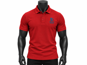 Chemise de golf pour homme en piqué de polyester rouge, manches courtes, logo brodé sur le devant, couleur unie, respirante, tricotée, séchage rapide - Product Image 1