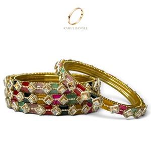 Luxury Multicolour Kashmiri Glass Bangles Set Square <b>Crystal</b> Stones for Bridal Wedding Party Wear Wholesale Jewelry Manufacturer - Product Image 2