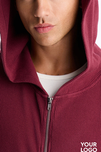 Sweat-shirt à capuche unisexe zippé, surdimensionné, en coton tricoté, décontracté, avec poche avant et logo thermocollé - Product Image 3