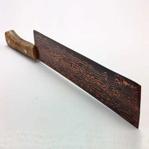 Designer Copper Damascus Pattern Outdoor Chef Knife With Premium Wooden Grip For Travel Catering And <b>Camping</b> <b>Kitchens</b> - Product Image 1