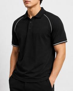 Chemise noire à manches courtes pour homme, couleur unie, tricotée en Spandex/Coton, respirante, séchage rapide, coupe décontractée, boutonnée, coupe classique - Product Image 5