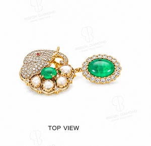 Premium <b>Elephant</b> Emerald Pendant Silver Brooch Pave Diamond Polki Accent Hanging Drop Royal Heritage Fine Jewelry Handcrafted - Product Image 4
