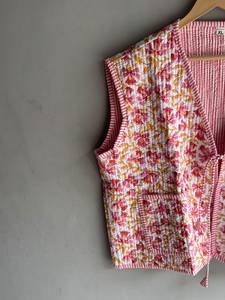 Chaleco Acolchado de Algodón con Estampado Floral Rosa para Mujer, Reversible, con Bolsillos de Parche, Cuello en V, Sin Mangas, Estilo Primavera, REGALO PARA ELLA - Product Image 4