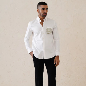 Men's Casual 100% Cotton Embroidered Solid Button <b>Down</b> Collar Full Sleeve Quick Dry Breathable Summer Shirt - Product Image 1