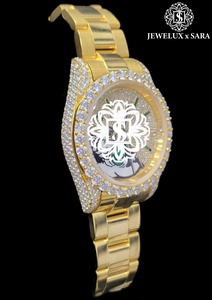 Montre-bracelet en or rose et argent entièrement sertie de diamants blancs pour cadeaux, fêtes et occasions, disponible à un prix abordable - Product Image 2
