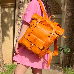 <b>Brown</b> Genuine Leather Roll Top <b>Backpack</b> Vintage Cowhide Travel Rucksack Mens College School Bag Custom LTBP-0058 - Product Image 1