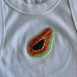 <b>Red</b> Pomegranate Fruit Hand-Beaded Embroidery Ribbed Cotton Tank Top Women Summer Crop Top Overseas Textile Export - Product Image 4