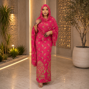 Tissu en voile de coton brodé or classique |   Tissu pour robe Toub soudanaise 100% coton pour femmes, pour les mariages, les fêtes et les tenues culturelles - Product Image 4