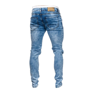 Jean en denim tricoté décontracté pour homme Twin City de haute qualité, taille mi-haute, effet usé, séchage rapide, écologique, durable, 100 % coton - Product Image 2