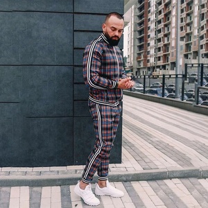 <b>Winter</b> Wear Men's Check Print Sublimated Bomber <b>Jacket</b> Track Suit Zip Enclosure Ribbed Hem & Cuffs Side Stripe Zipper Sweat Suit - Product Image 4