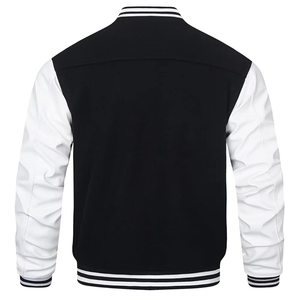 Chaqueta Varsity para Hombre, Diseño en Bloques de Color Blanco y Negro, Cierre de Botones, Corte Regular, Exterior de Poliéster y Algodón, Cuello Clásico - Product Image 3