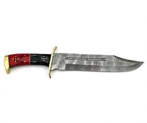 Couteau utilitaire artisanal en acier damas à motif torsadé, à pointe robuste, avec manche bicolore et garde en laiton en forme de S - Product Image 3