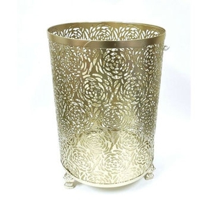 Cesto de Basura de Metal Dorado Antiguo con Detalle de Hoja 3D, Cesto Redondo de Alambre Floral, Cesto de Basura de Hierro de Lujo para Sala de Estar - Product Image 5