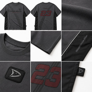 Camiseta extragrande Y2K Motorsport para hombre |   Camiseta de Algodón Grueso de 220 g/m², Personalizada OEM, Hombros Caídos, Corte Cuadrado, Color Gris Grafito, Estilo Urbano - Product Image 6