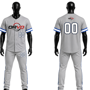 Ensemble d'uniformes de baseball personnalisés ORVO Sports, maillot et pantalon gris unisexe, impression par sublimation, vêtements de sport d'équipe, polyester respirant - Product Image 1