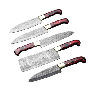 Professional 5 Piece Damascus Steel Kitchen <b>Knife</b> <b>Set</b> Chef Santoku Cleaver Utility Paring <b>Knife</b> with Wood Handle Custom Logo - Product Image 1