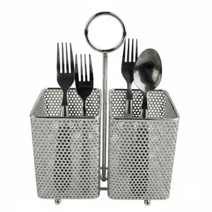 High Quality Modern Double Stainless Steel Eco-Friendly Multifunction Cutlery Utensil Holder Square Chopsticks Spoon Fork <b>caddy</b> - Product Image 1