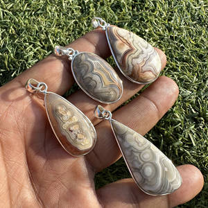 Colgantes de Plata de Ley 925 con Ágata Mexicana Crazy Lace, Joyería de Ágata Laguna Lace, Colgantes de Ágata Natural Banded - Product Image 2